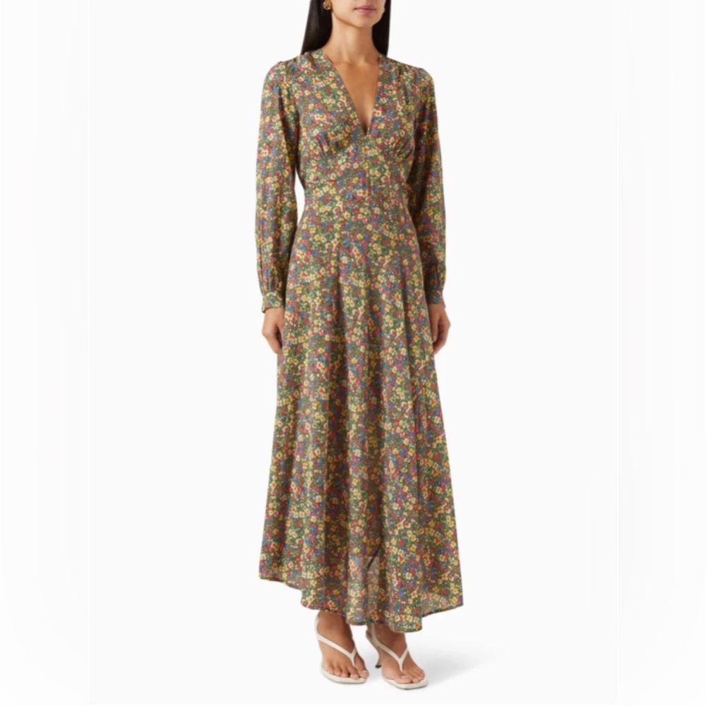 Doen Charleston Dress Long Green Valley Floral Long Sleeve